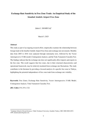 غلاف مستند PDF - حساسية أسعار الصرف في التجارة بالمناطق الحرة: دراسة تطبيقية لمنطقة مطار أتاتورك إسطنبول الحرة