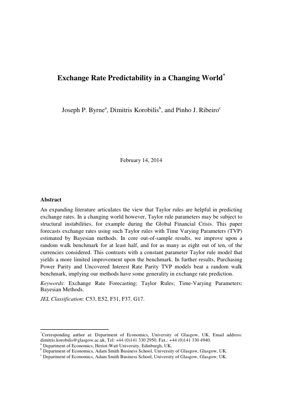 PDF Document Cover - Exchange Rate Predictability in a Changing World: A TVP-Bayesian Approach