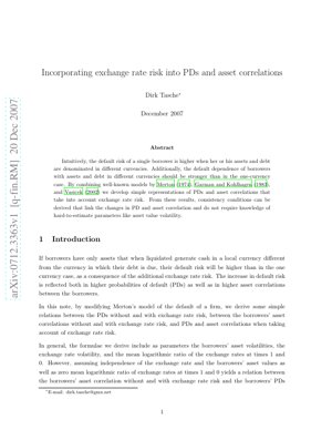 PDF-Dokumentendeckel - Die Einbeziehung von Wechselkursrisiken in Ausfallwahrscheinlichkeiten und Vermögenswertkorrelationen: Eine modellbasierte Analyse
