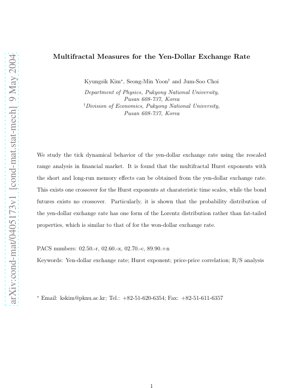 PDF Document Cover - Multifractal Analysis of Yen-Dollar Exchange Rate Dynamics